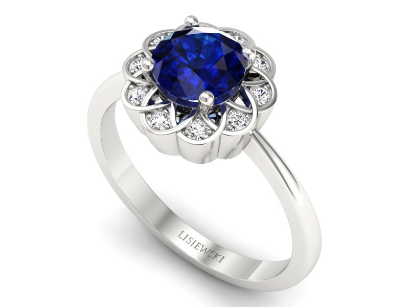 Pierścionek z szafirem i diamentami białe złoto - p16971bsz — zdjęcie 3
