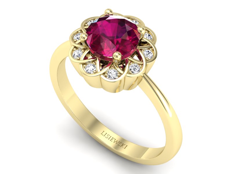 Złoty pierścionek z rubinem i diamentami - p16971zr — zdjęcie 3