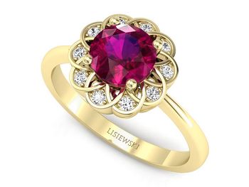 Złoty pierścionek z rubinem i diamentami - p16971zr - 1
