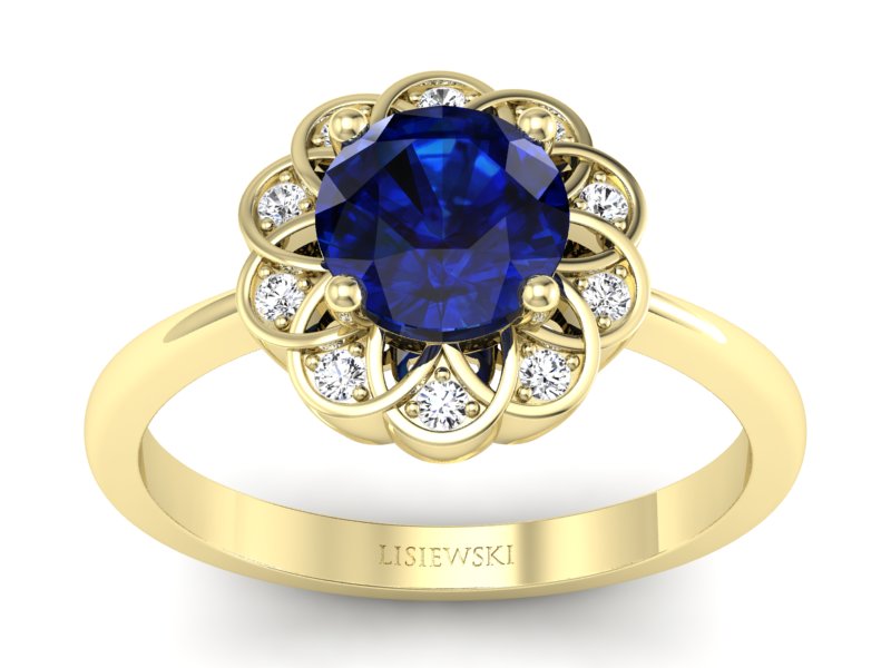 Złoty pierścionek z szafirem i diamentami - p16971zsz
