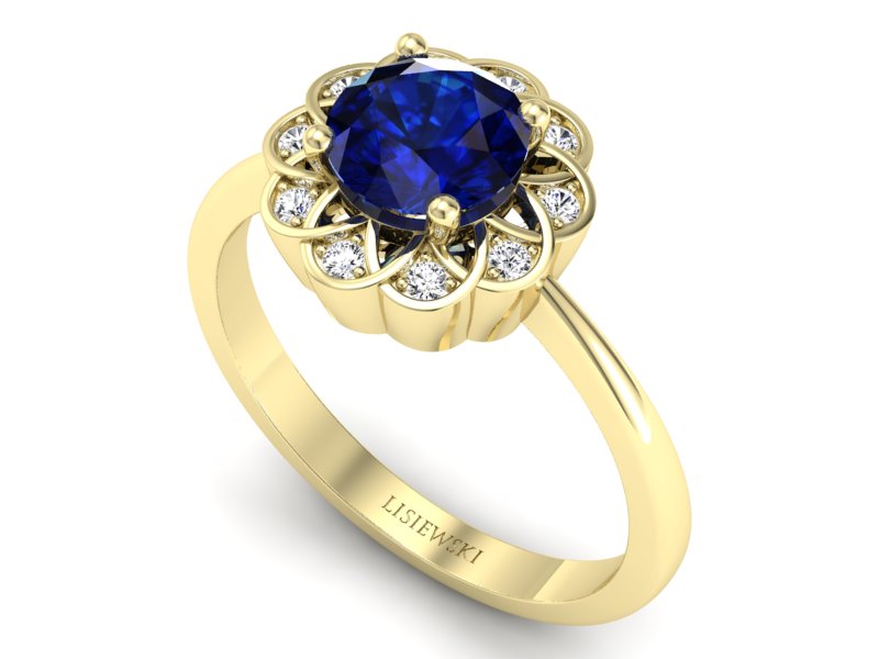 Złoty pierścionek z szafirem i diamentami - p16971zsz — zdjęcie 3