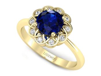 Złoty pierścionek z szafirem i diamentami - p16971zsz - 1