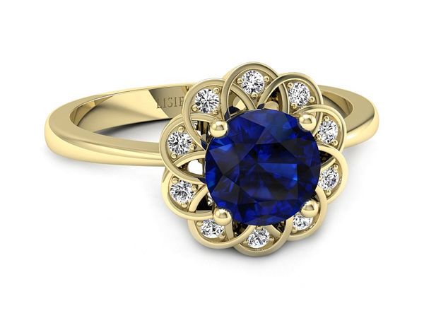 Złoty pierścionek z szafirem i diamentami - p16971zsz