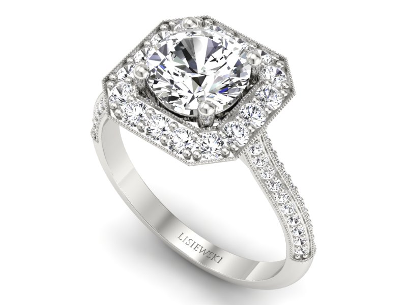 Złoty pierścionek z brylantami białe złoto 585 - p16974b — zdjęcie 3