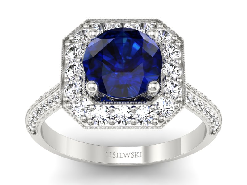 Pierścionek zaręczynowy z szafirem i diamentami - p16974bsz
