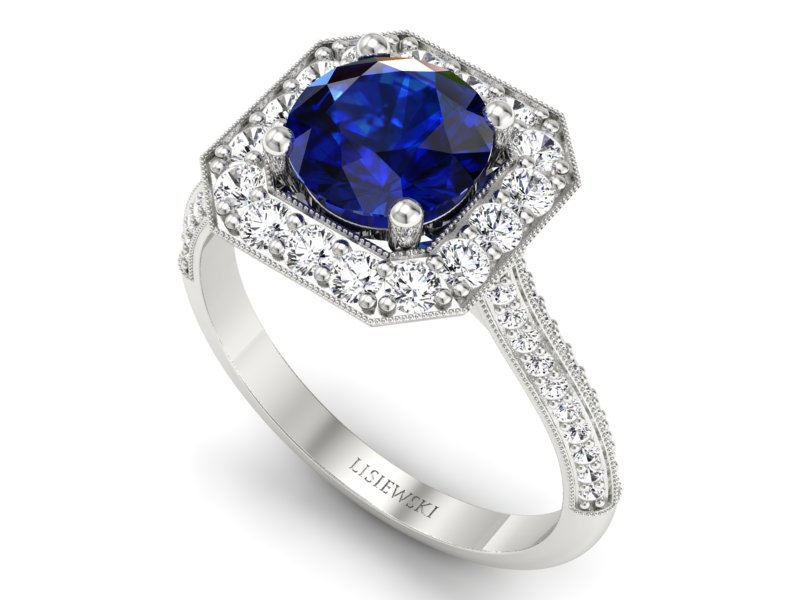 Pierścionek zaręczynowy z szafirem i diamentami - p16974bsz — zdjęcie 3
