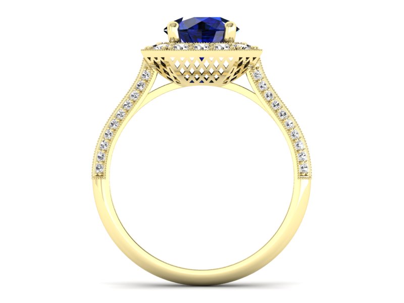 Złoty pierścionek z szafirem i diamentami - p16974zsz — zdjęcie 2