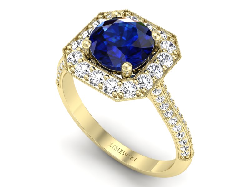 Złoty pierścionek z szafirem i diamentami - p16974zsz — zdjęcie 3