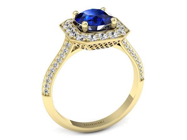 Złoty pierścionek z szafirem i diamentami - p16974zsz