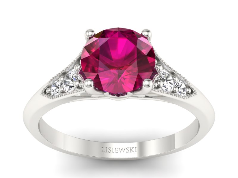 Pierścionek z rubinem i diamentami białe złoto - p16980br