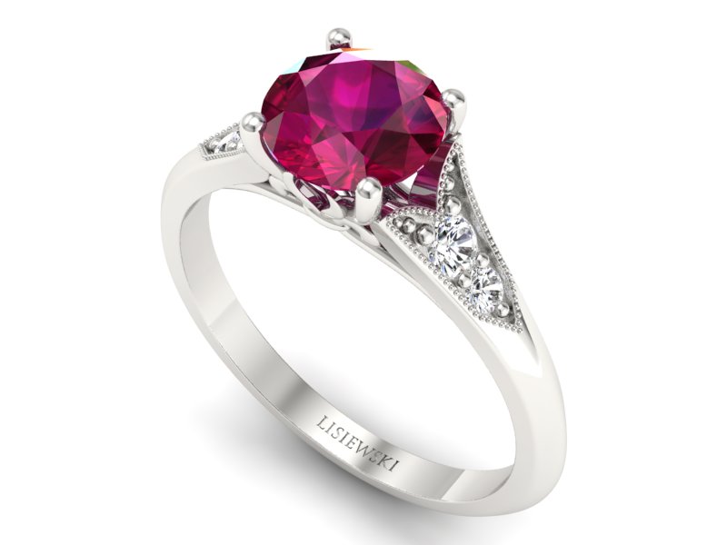 Pierścionek z rubinem i diamentami białe złoto - p16980br — zdjęcie 3