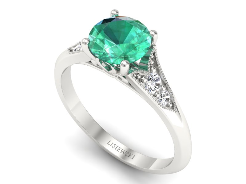 Złoty pierścionek ze szmaragdem i brylantami - p16980bsm — zdjęcie 3