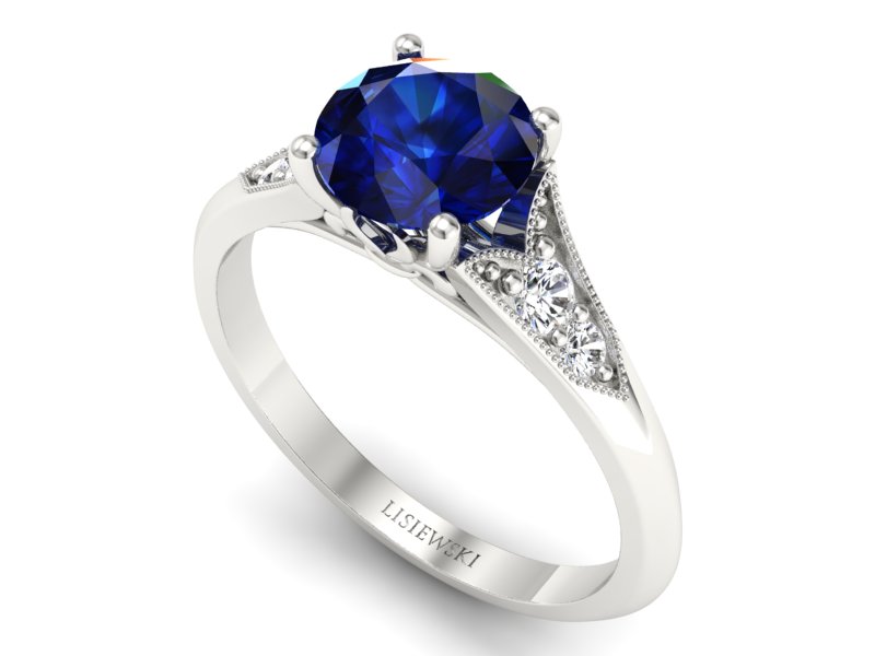 Pierścionek z szafirem i diamentami białe złoto - p16980bsz — zdjęcie 3
