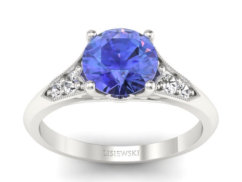 Pierścionek z tanzanitem i diamentami białe złoto - p16980bt