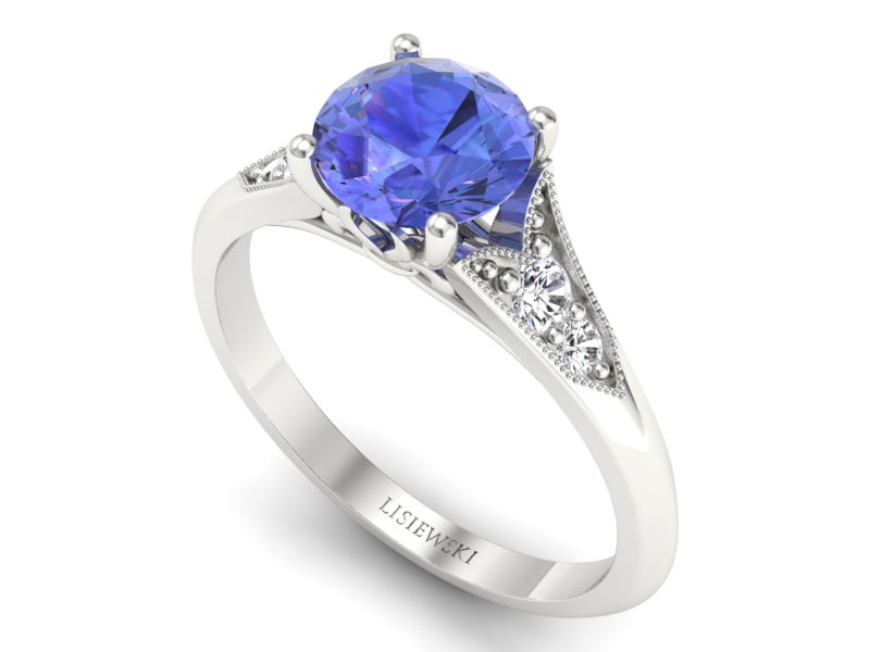 Pierścionek z tanzanitem i diamentami białe złoto - p16980bt — zdjęcie 3