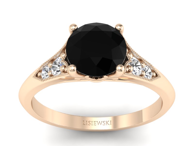 Pierścionek z czarnym diamentem różowe złoto - p16980ccd