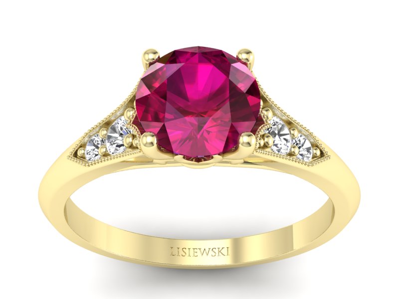 Złoty pierścionek z rubinem i diamentami - p16980zr