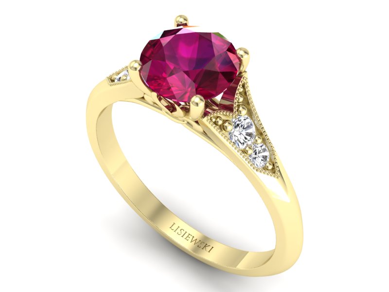 Złoty pierścionek z rubinem i diamentami - p16980zr — zdjęcie 3