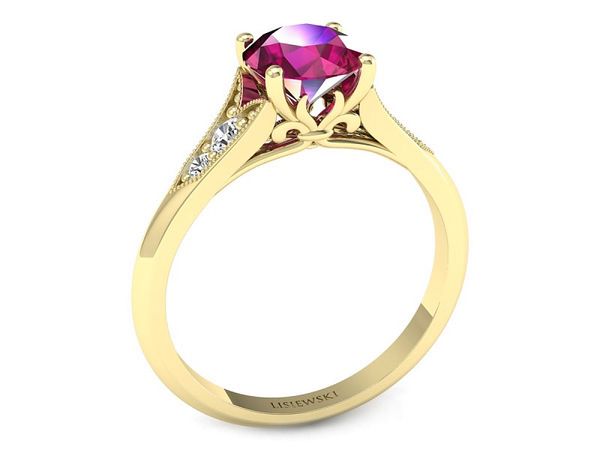 Złoty pierścionek z rubinem i diamentami - p16980zr