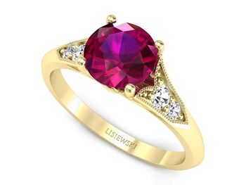 Złoty pierścionek z rubinem i diamentami - p16980zr - 1