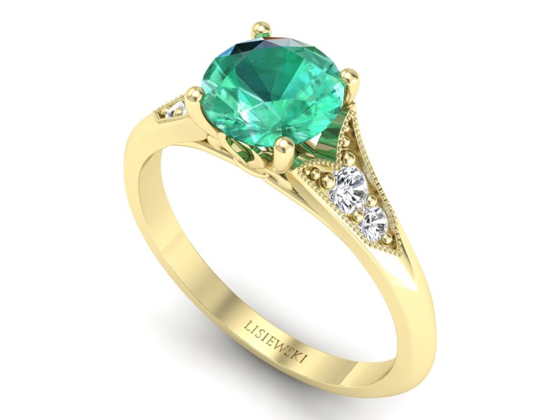 Złoty pierścionek ze szmaragdem i brylantami - p16980zsm — zdjęcie 3