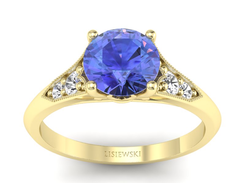 Złoty pierścionek z tanzanitem i diamentami - p16980zt