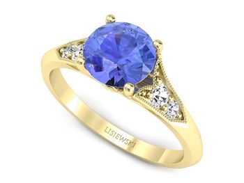 Złoty pierścionek z tanzanitem i diamentami - p16980zt - 1