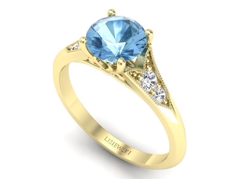 Złoty pierścionek z topazem i diamentami - p16980ztp — zdjęcie 3