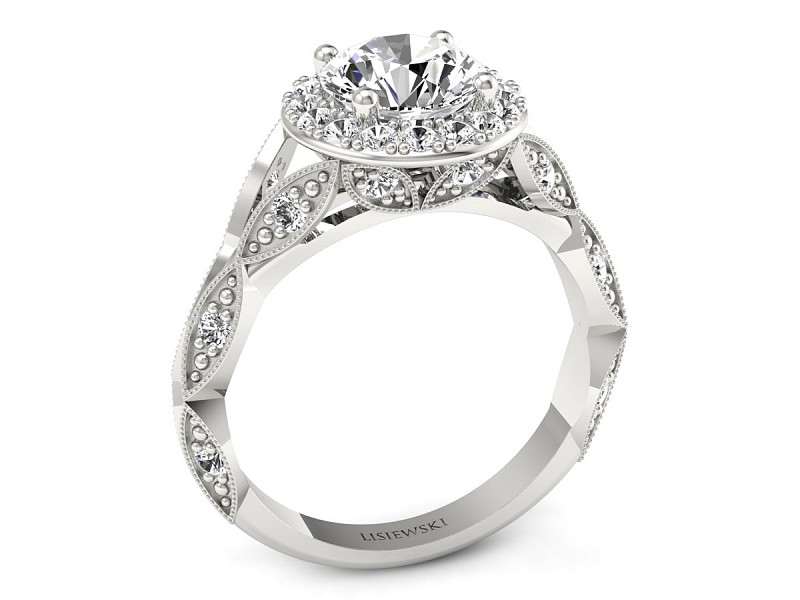 Złoty pierścionek z brylantami białe złoto 585 - p16981b — zdjęcie 2