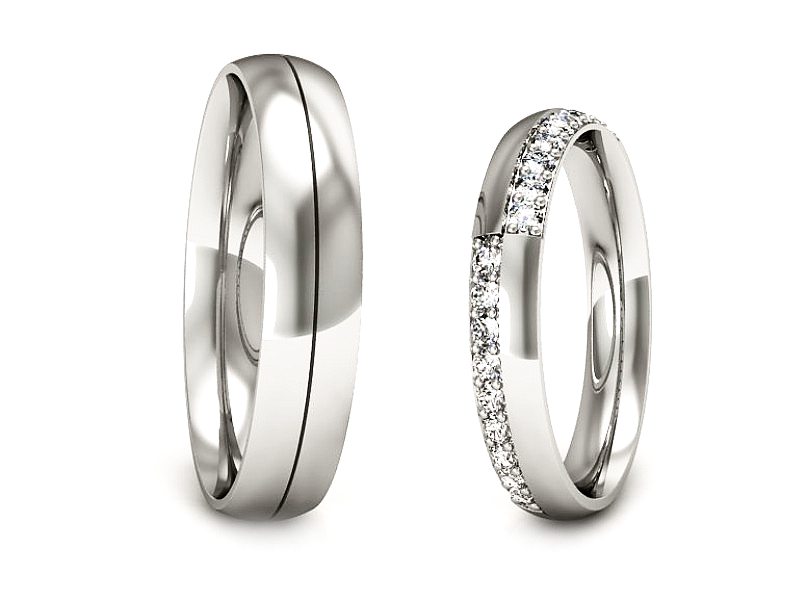 Obrączki z diamentami złote białe złoto 585 - P3545160T164b — zdjęcie 3