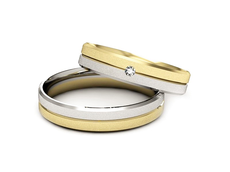 Obrączki z diamentem złoto żółto białe 585 - P40120T182zbms — zdjęcie 3