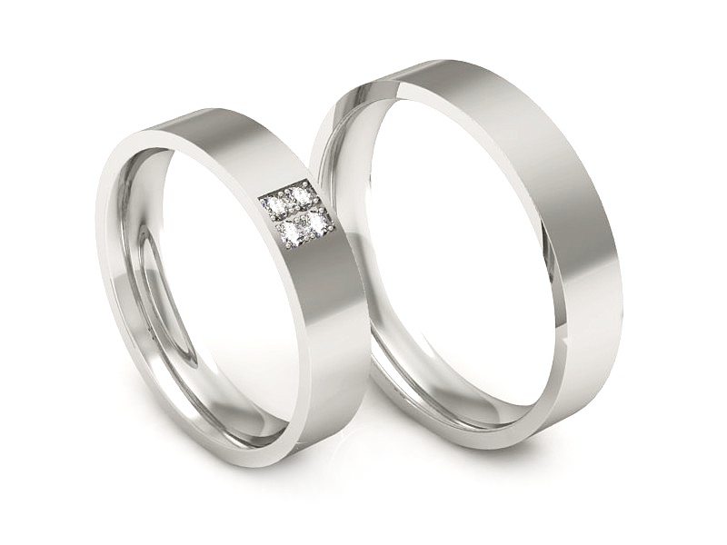 Obrączki ślubne obrączki z diamentami soczewkowe białe 585 - P40145255b - 3
