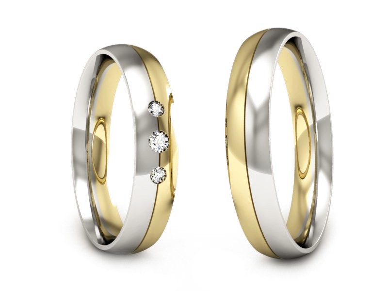Obrączki z brylantami dwukolorowe złoto 585 - P40150T156zb — zdjęcie 3