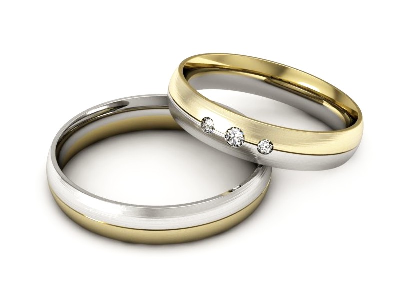 Obrączki z diamentami żółte białe złoto 585 - P40150T156zbmp — zdjęcie 2