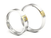 Obrączki ślubne z brylantem dwukolorowe żółte białe Au 14k - P40150T223bz- 3
