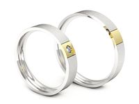Obrączki ślubne z brylantem dwukolorowe żółte białe Au 14k - P40150T223bzms- 3