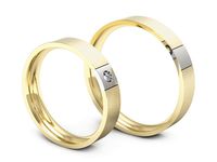 Obrączki ślubne z brylantem dwukolorowe żółte białe Au 14k - P40150T223zbmp- 3