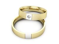 Obrączki ślubne z brylantem dwukolorowe żółte białe Au 14k - P40150T223zbms- 2