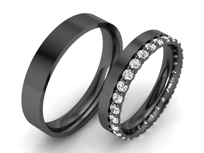 Złote Obrączki z diamentem z czarnego złota - p40150t50cz — zdjęcie 2