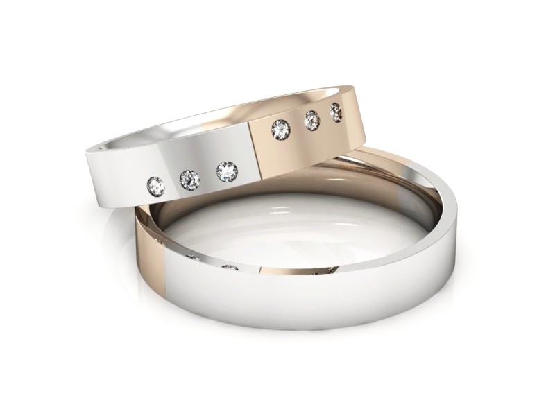 Obrączki z diamentami złote białe i różowe - p40160n109bc — zdjęcie 2