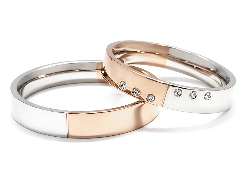Obrączki z diamentami złote białe i różowe - p40160n109c — zdjęcie 2