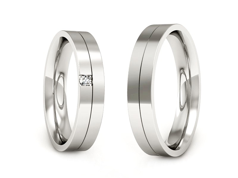 Złote Obrączki z diamentem białe złoto 585 - P40160T166b — zdjęcie 3