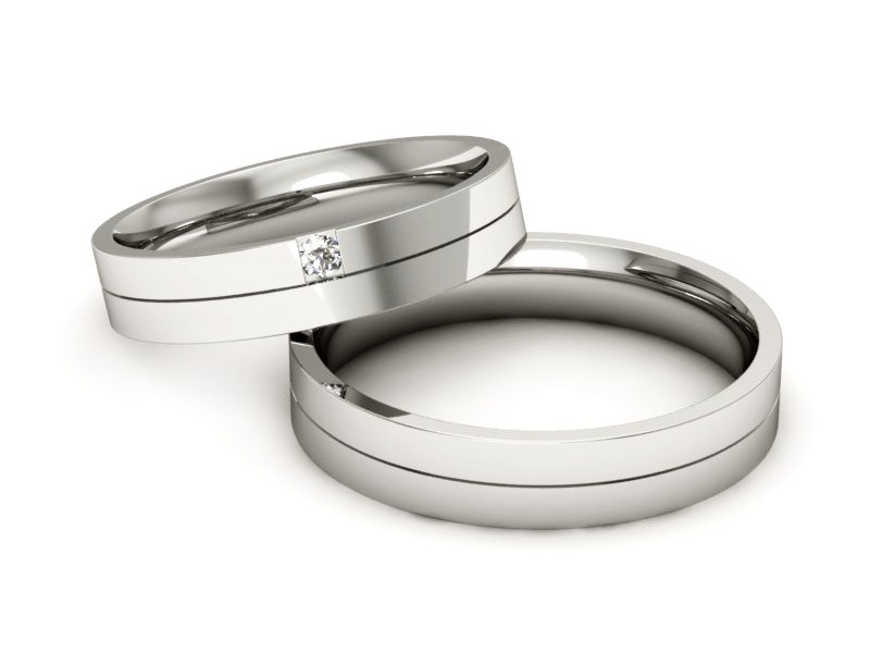 Złote Obrączki z diamentem białe złoto 585 - P40160T166b — zdjęcie 2