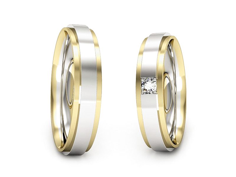 Obrączki z diamentem białe i żółte złoto - P45180T199bz
