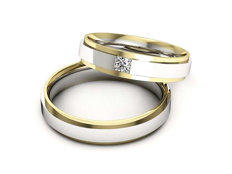 Obrączki z diamentem białe i żółte złoto - P45180T199bz — zdjęcie 2