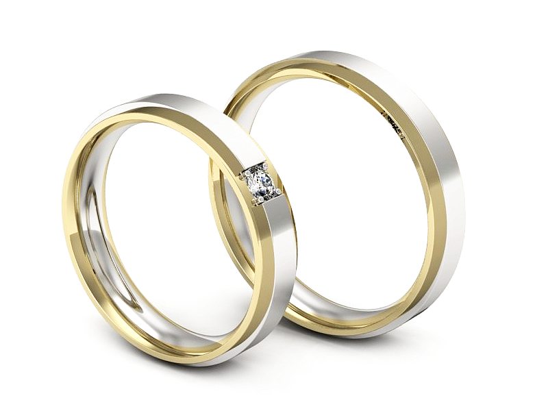 Obrączki z diamentem białe i żółte złoto - P45180T199bz — zdjęcie 3