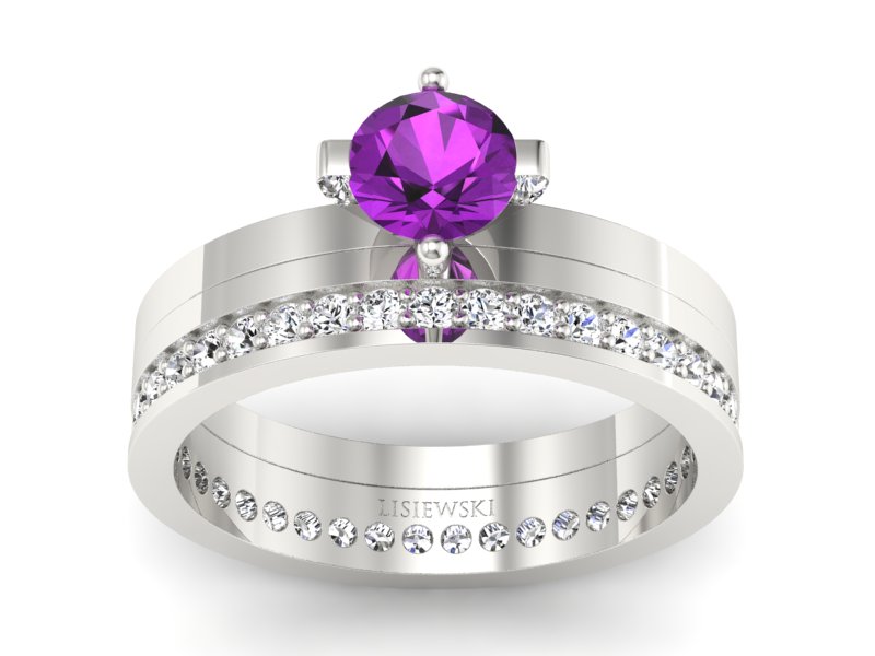 Złoty Pierścionek z ametystem i brylantami - P47145T33bat