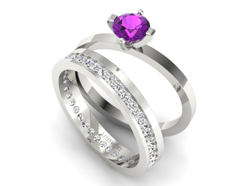 Złoty Pierścionek z ametystem i brylantami - P47145T33bat — zdjęcie 3