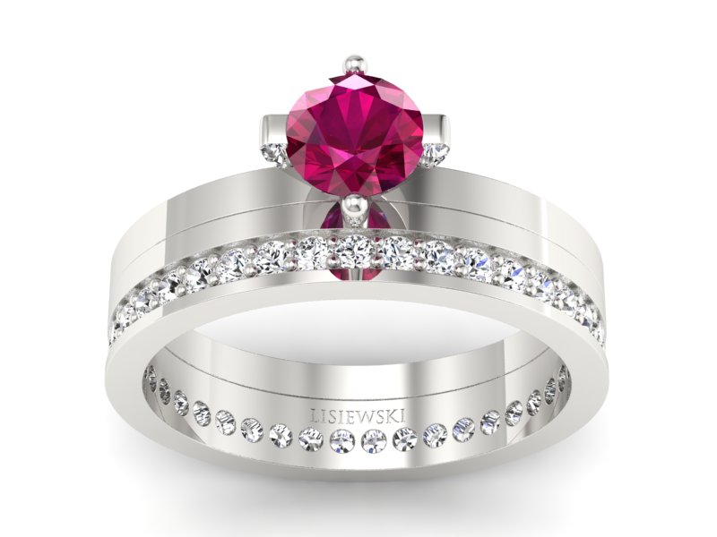 Pierścionek z rubinem i brylantami białe złoto - P47145T33br