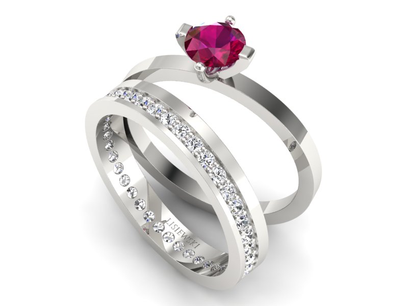 Pierścionek z rubinem i brylantami białe złoto - P47145T33br — zdjęcie 3